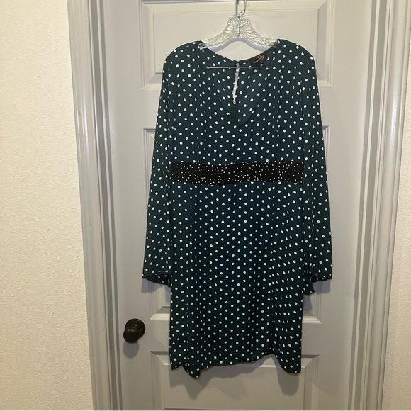 Suzanne Betro Teal/Black Polka Dot Long Sleeve Dress size 2X - Picture 1 of 12